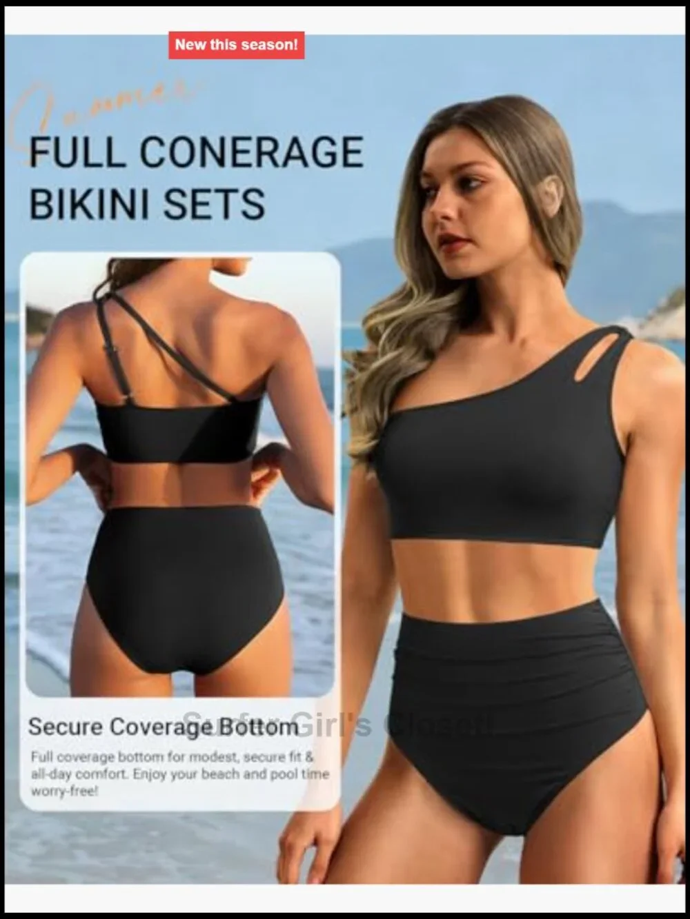 Two Piece Tummy Control High Waisted One Shoulder Bikini Swimsuit